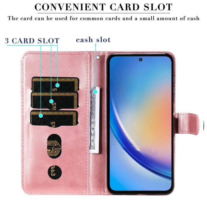 For Samsung Galaxy A35 5G Leather Case Calfskin Zipper Wallet - Pink - 7