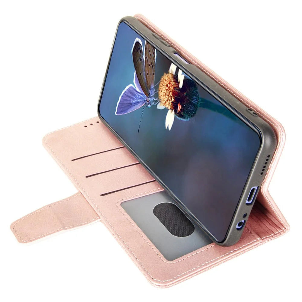 IDEWEI For ZTE Blade A73 Classic Calf Leather Case Phone Cover Wallet - Pink - 3