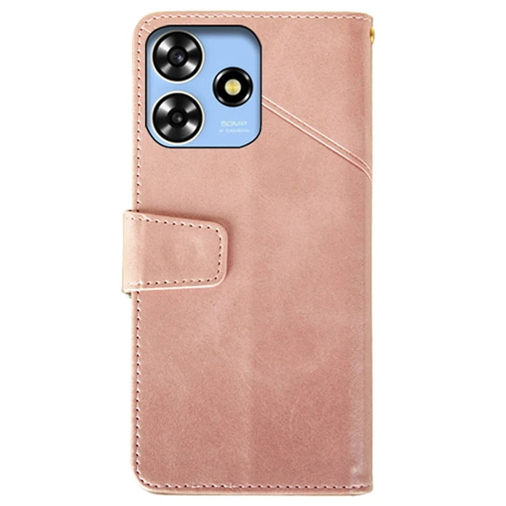 IDEWEI For ZTE Blade A73 Classic Calf Leather Case Phone Cover Wallet - Pink - 5