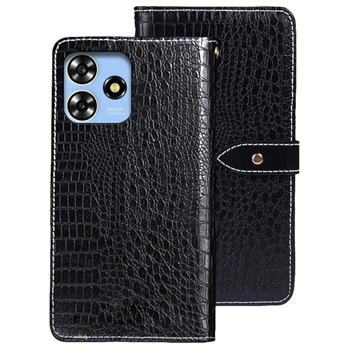 IDEWEI For ZTE Blade A73 Leather Case Crocodile Texture Wallet Stand - Black - 1