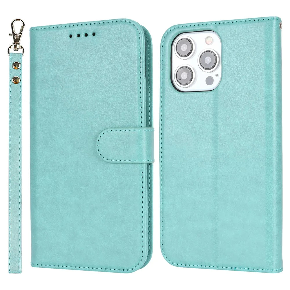 For iPhone 15 Pro Max R61 Texture Wallet Case Leather Phone Cover - Light Green - 1