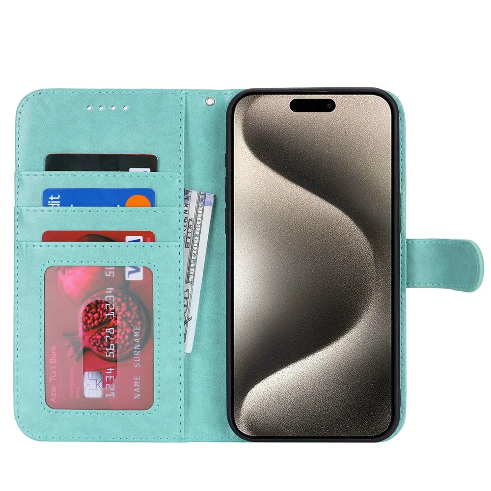For iPhone 15 Pro Max R61 Texture Wallet Case Leather Phone Cover - Light Green - 2