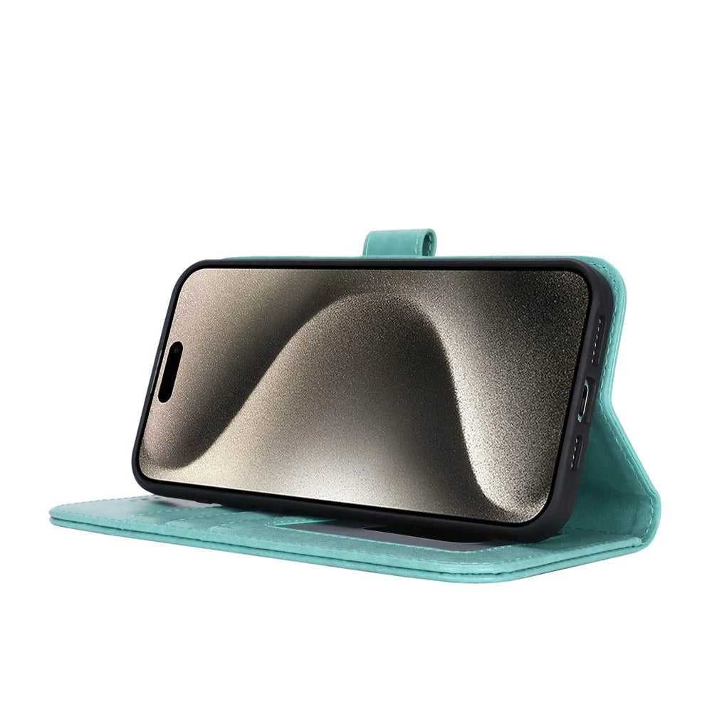For iPhone 15 Pro Max R61 Texture Wallet Case Leather Phone Cover - Light Green - 3