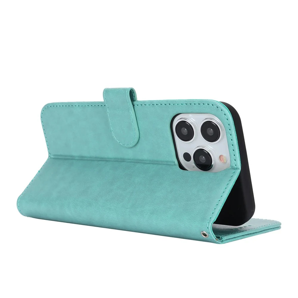 For iPhone 15 Pro Max R61 Texture Wallet Case Leather Phone Cover - Light Green - 4