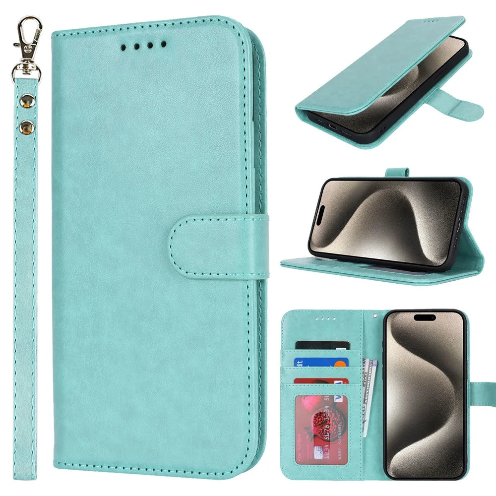 For iPhone 15 Pro Max R61 Texture Wallet Case Leather Phone Cover - Light Green - 7