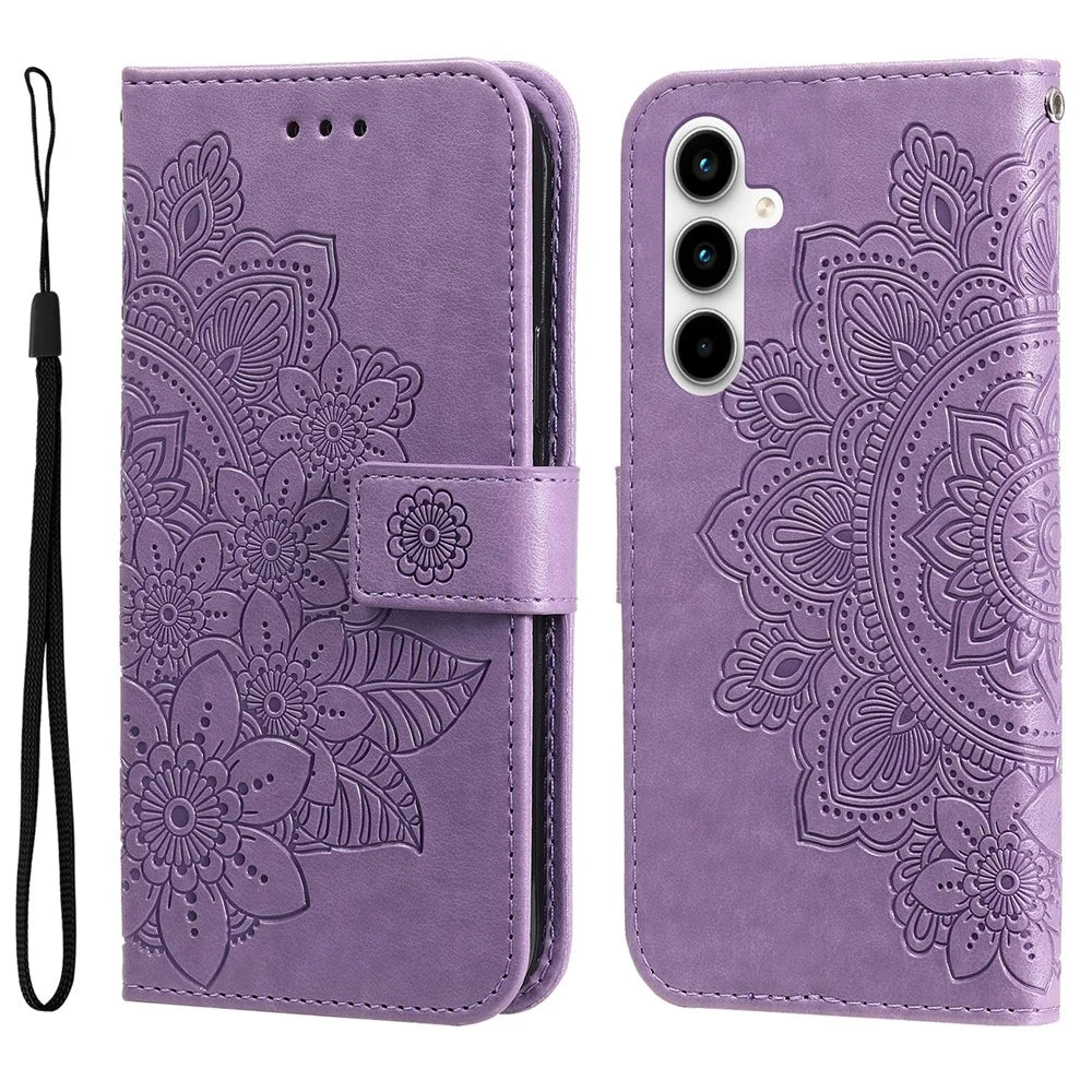For Samsung Galaxy A35 5G Case Floral Pattern PU Leather Wallet Stand Phone Cover - Purple - 1