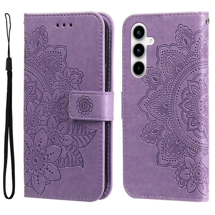 For Samsung Galaxy A35 5G Case Floral Pattern PU Leather Wallet Stand Phone Cover - Purple - 1