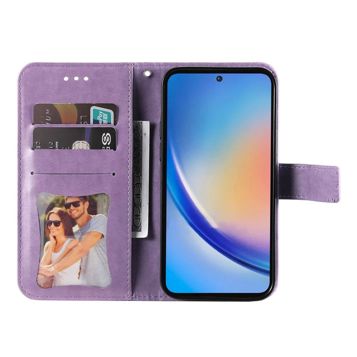 For Samsung Galaxy A35 5G Case Floral Pattern PU Leather Wallet Stand Phone Cover - Purple - 2