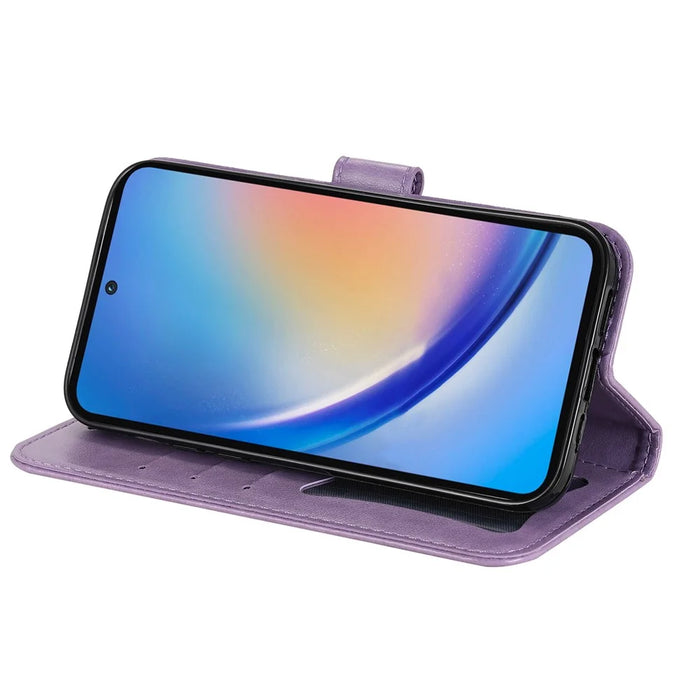 For Samsung Galaxy A35 5G Case Floral Pattern PU Leather Wallet Stand Phone Cover - Purple - 3