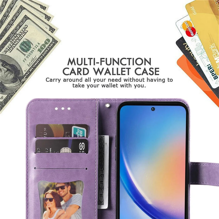 For Samsung Galaxy A35 5G Case Floral Pattern PU Leather Wallet Stand Phone Cover - Purple - 6