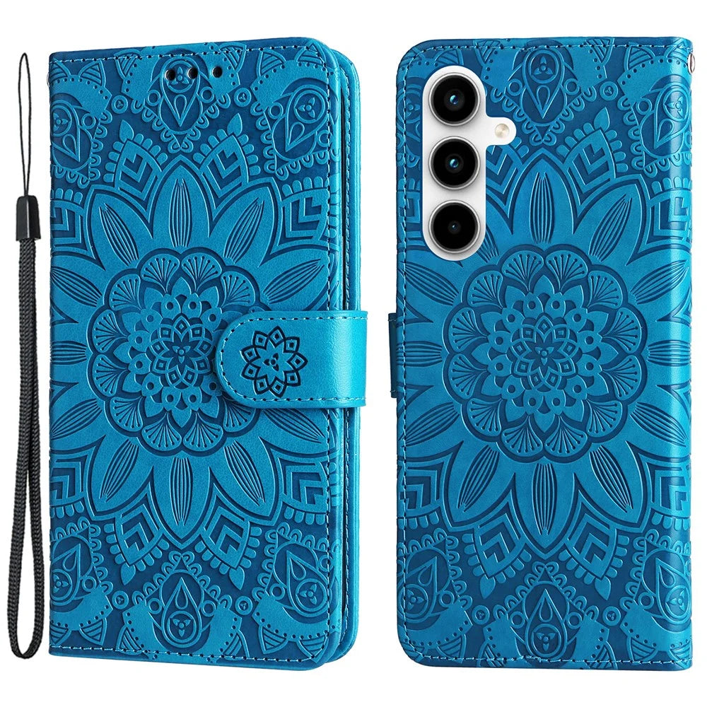 Phone Shell for Samsung Galaxy A35 5G Case Imprinted Wallet PU Leather Cover - Blue - 1