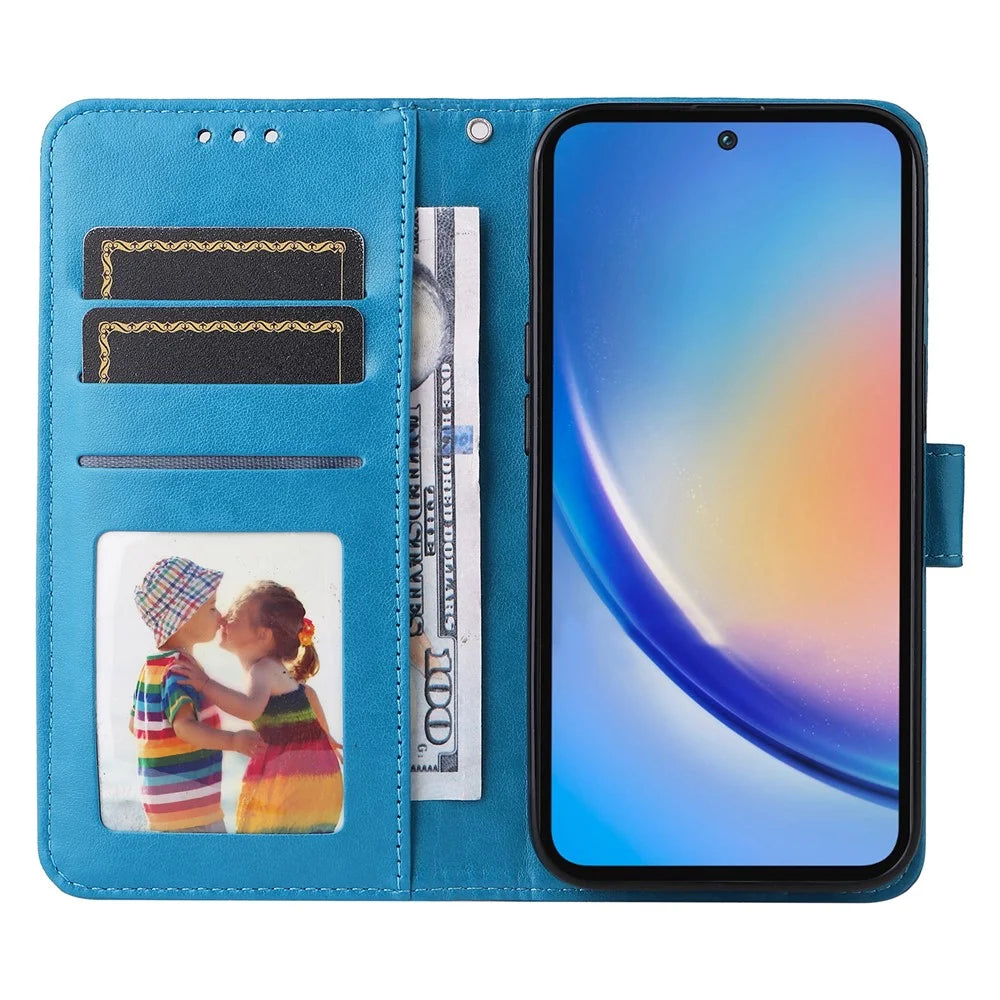 Phone Shell for Samsung Galaxy A35 5G Case Imprinted Wallet PU Leather Cover - Blue - 2