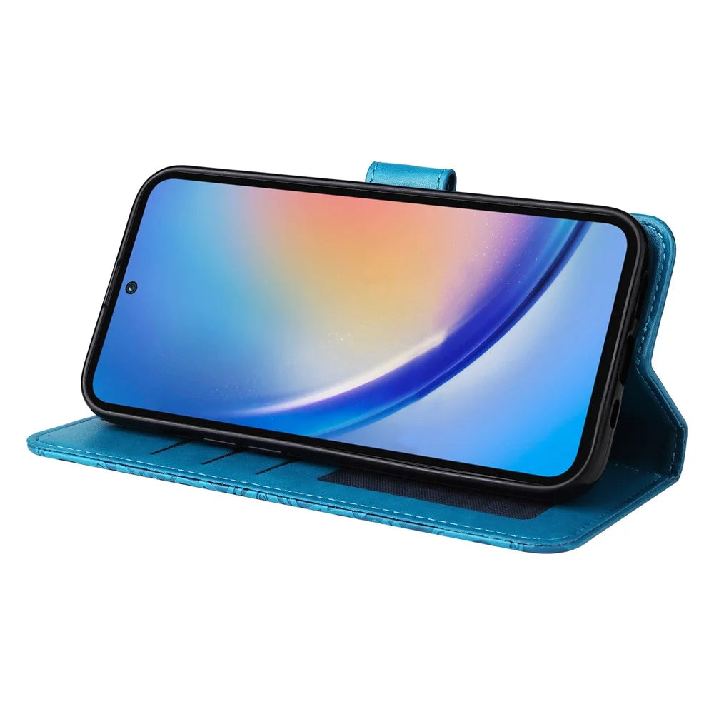 Phone Shell for Samsung Galaxy A35 5G Case Imprinted Wallet PU Leather Cover - Blue - 3