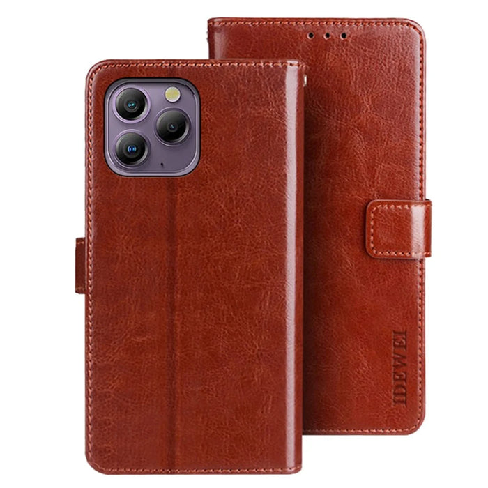 IDEWEI For Blackview A96 Leather Case Crazy Horse Pattern Phone Wallet - Brown - 1