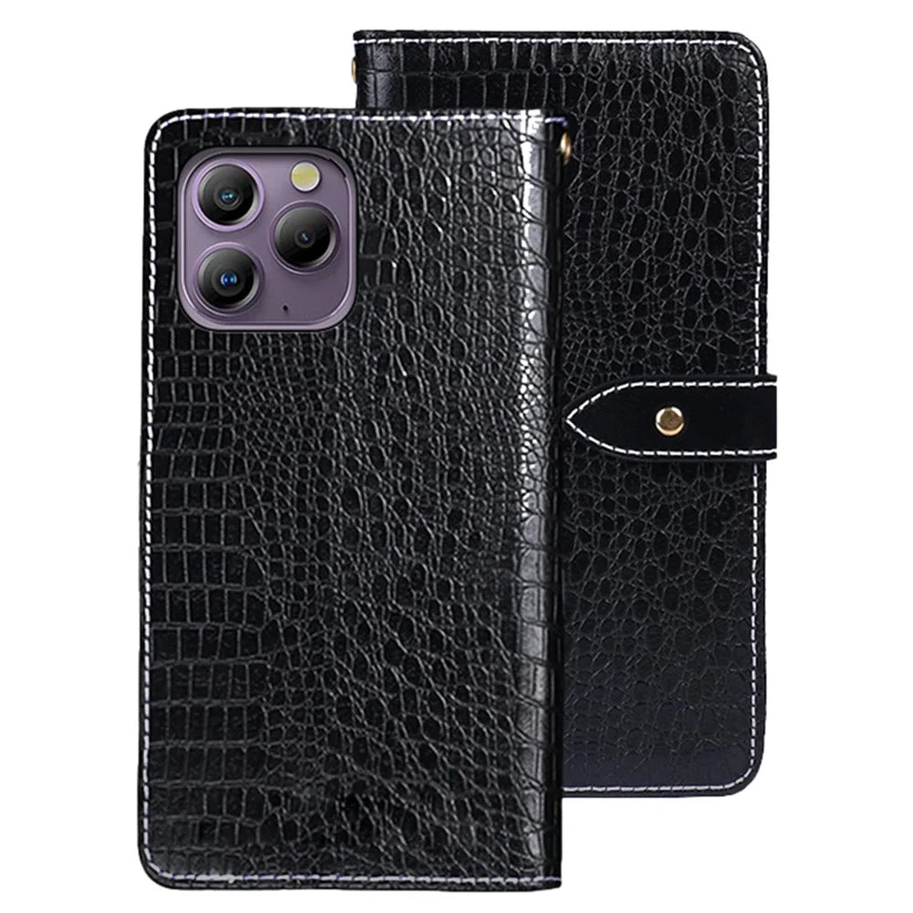 IDEWEI For Blackview A96 Crocodile Texture Leather Case Wallet Phone Cover - Black - 1