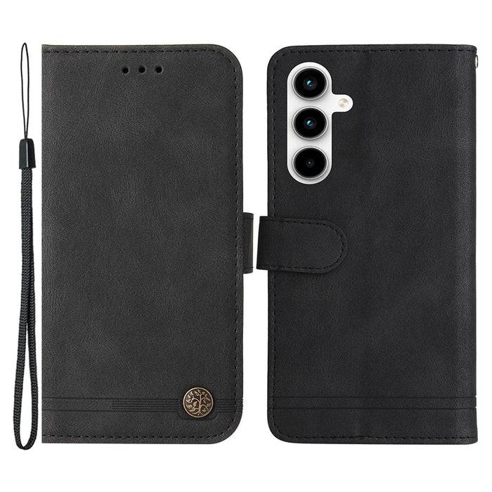 For Samsung Galaxy A35 5G Leather Wallet Cases Skin Touch Phone Cover Stand with Strap - Black - 1