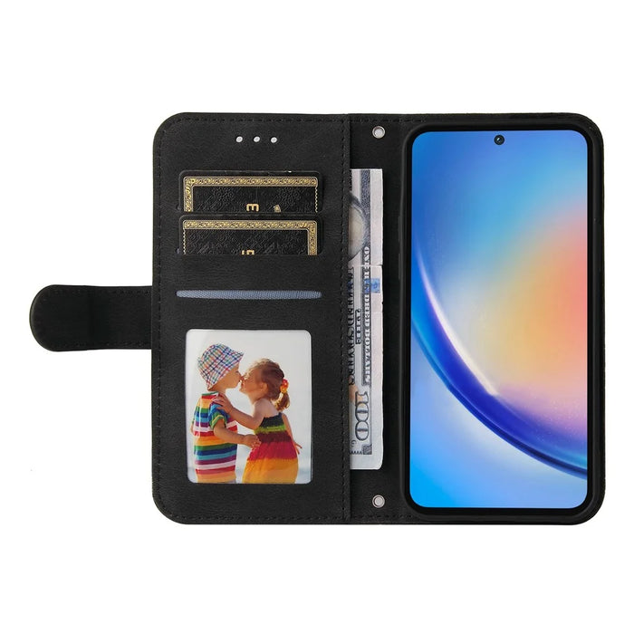 For Samsung Galaxy A35 5G Leather Wallet Cases Skin Touch Phone Cover Stand with Strap - Black - 2