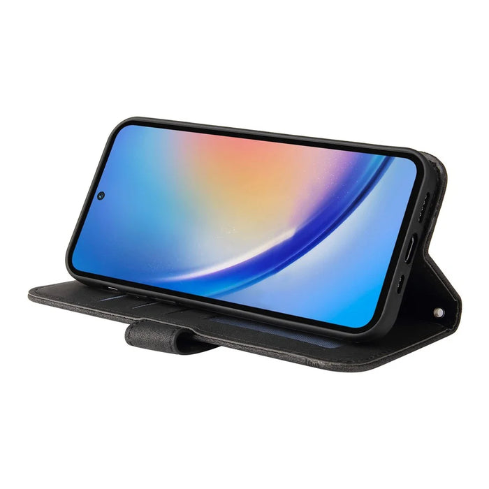 For Samsung Galaxy A35 5G Leather Wallet Cases Skin Touch Phone Cover Stand with Strap - Black - 3