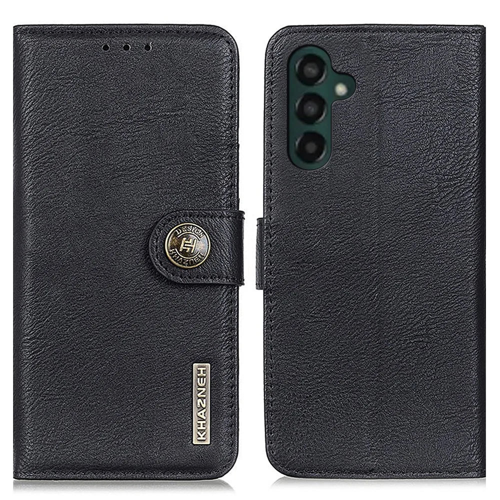 KHAZNEH Cowhide Texture Case for Samsung Galaxy A55 5G PU Leather Protective Cover Wallet - Black - 1