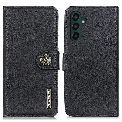 KHAZNEH Cowhide Texture Case for Samsung Galaxy A55 5G PU Leather Protective Cover Wallet - Black - 1
