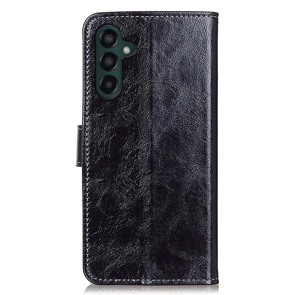 Vintage Crazy Horse Texture Case for Samsung Galaxy A55 5G  Magnetic PU Leather Stand Cover - Black - 7