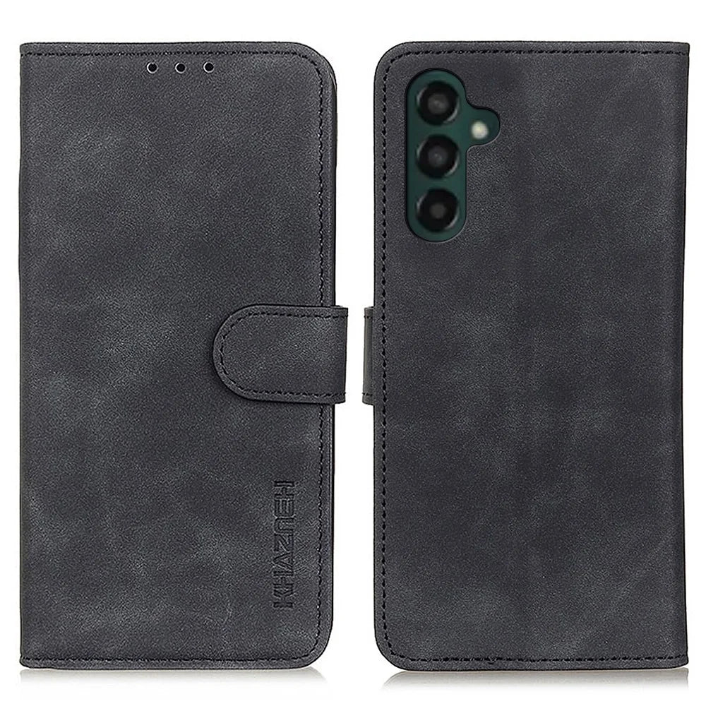 KHAZNEH Retro Style Leather Case for Samsung Galaxy A55 5G Wallet Stand Folio Cover - Black - 1