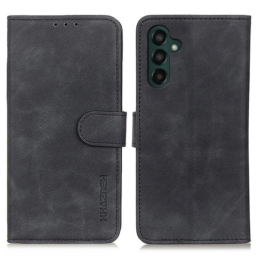 KHAZNEH Retro Style Leather Case for Samsung Galaxy A55 5G Wallet Stand Folio Cover - Black - 1