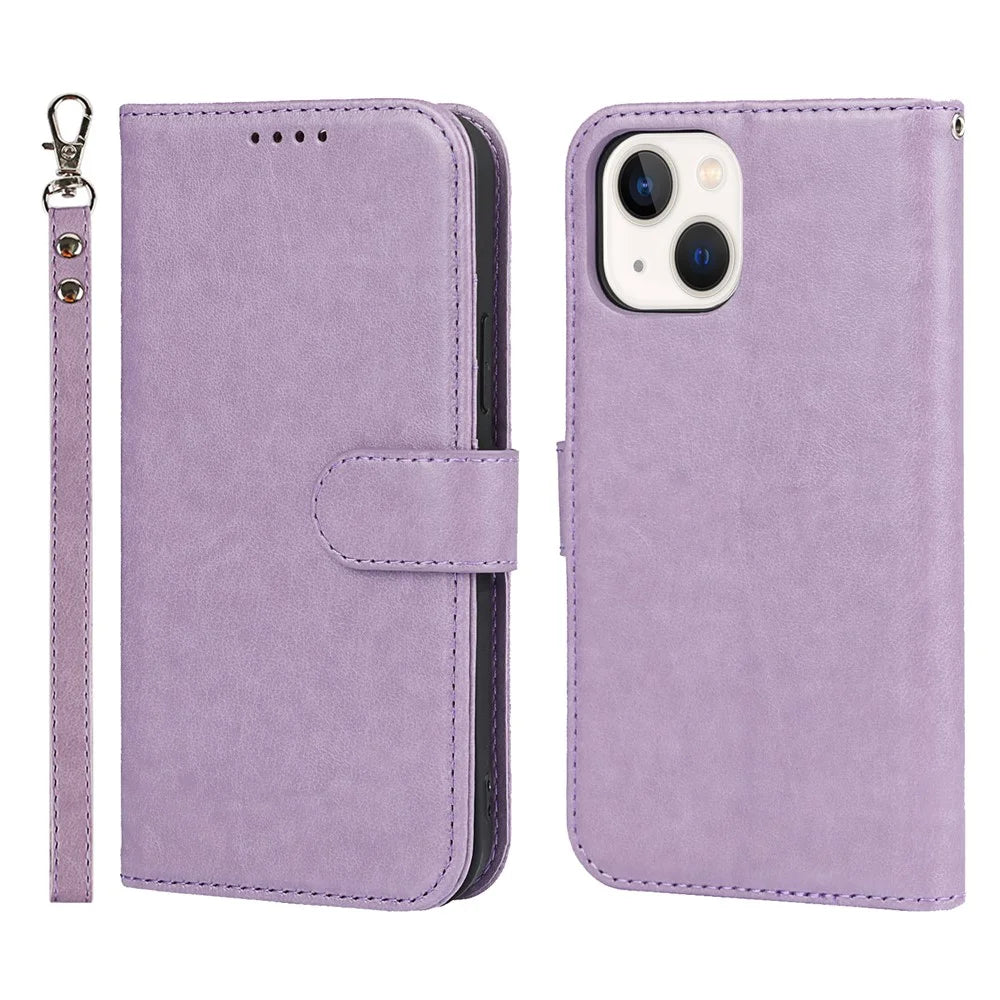 For iPhone 15 Plus Cover R61 Texture Wallet Leather Phone Shell - Purple - 1