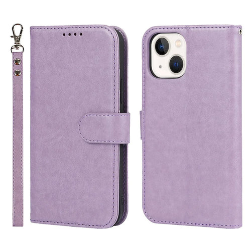 For iPhone 15 Plus Cover R61 Texture Wallet Leather Phone Shell - Purple - 1