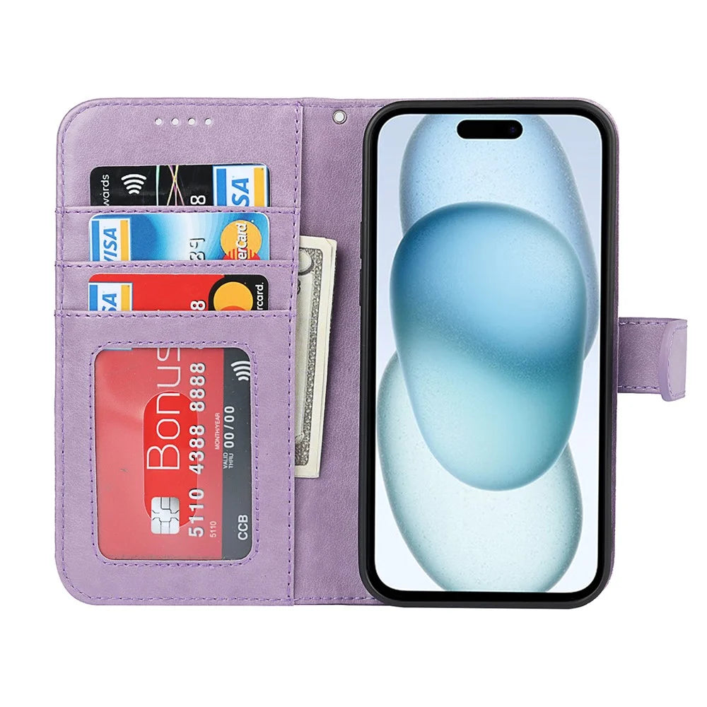 For iPhone 15 Plus Cover R61 Texture Wallet Leather Phone Shell - Purple - 2