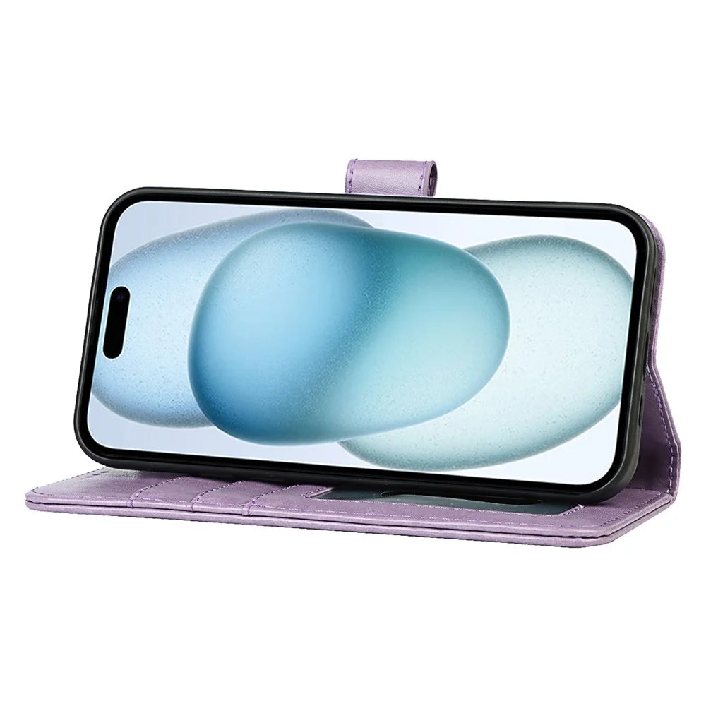 For iPhone 15 Plus Cover R61 Texture Wallet Leather Phone Shell - Purple - 3