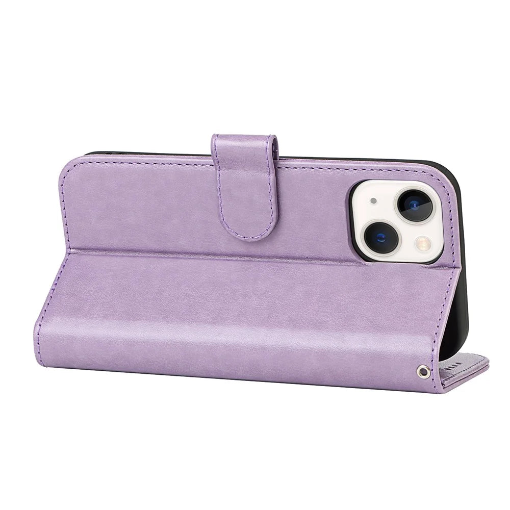 For iPhone 15 Plus Cover R61 Texture Wallet Leather Phone Shell - Purple - 4