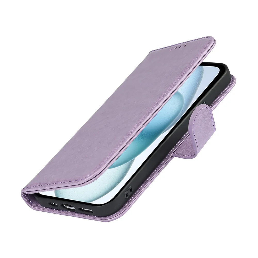 For iPhone 15 Plus Cover R61 Texture Wallet Leather Phone Shell - Purple - 5