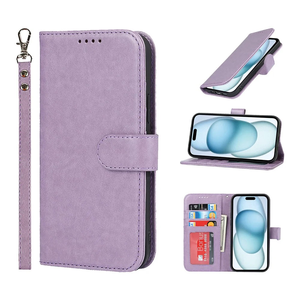 For iPhone 15 Plus Cover R61 Texture Wallet Leather Phone Shell - Purple - 7