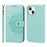 For iPhone 15 R61 Texture Wallet Case with Print Design PU Leather Phone Cover - Light Green - 1