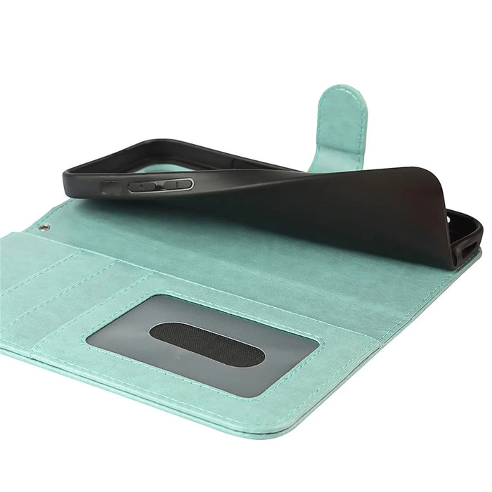 For iPhone 15 R61 Texture Wallet Case with Print Design PU Leather Phone Cover - Light Green - 6