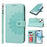 For iPhone 15 R61 Texture Wallet Case with Print Design PU Leather Phone Cover - Light Green - 7