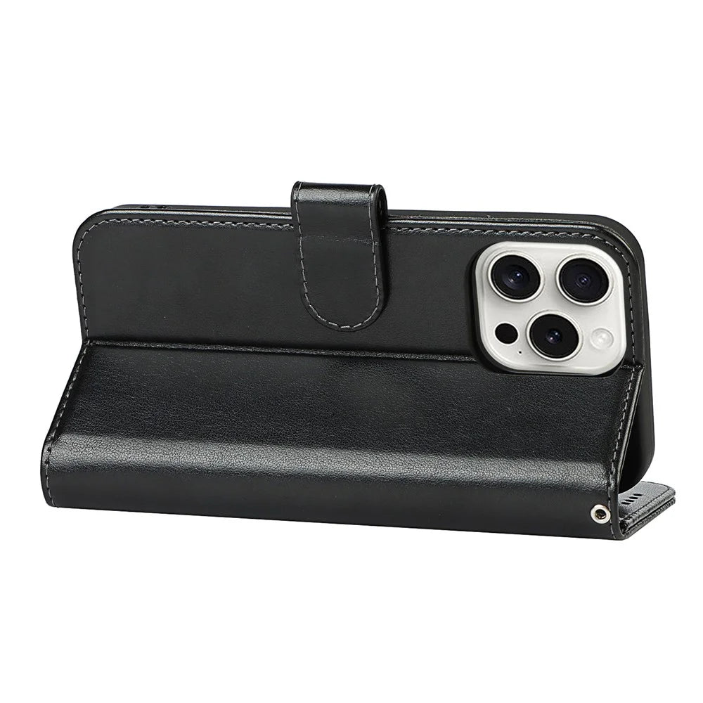 For iPhone 15 Pro Wallet Leather Cover R61 Texture PU Leather Stand Case - Black - 4
