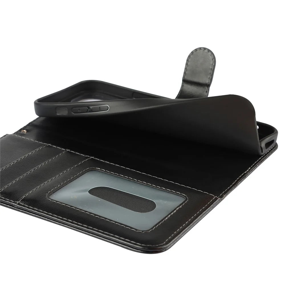 For iPhone 15 Pro Max Wallet Phone Case R61 Texture PU Leather Magnetic Protective Cover - Black - 5