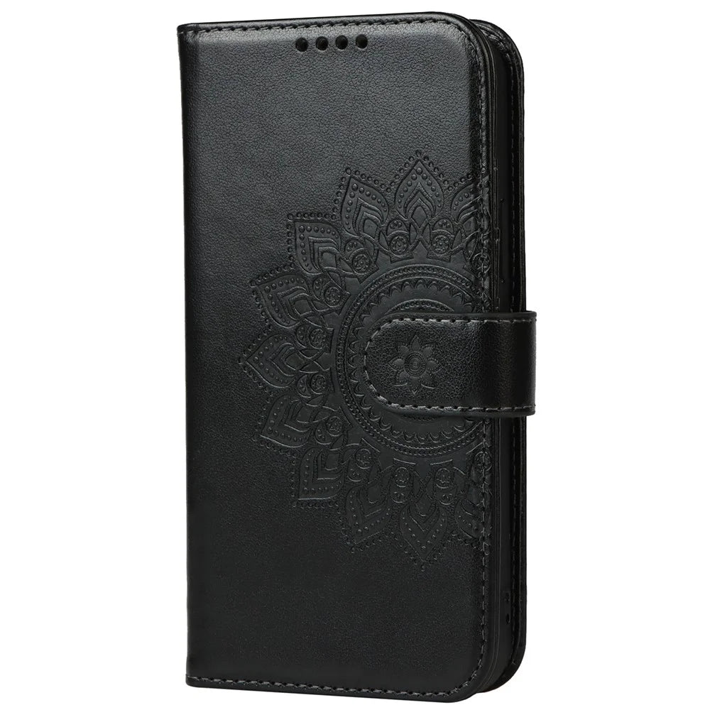 For iPhone 15 Pro Max Wallet Phone Case R61 Texture PU Leather Magnetic Protective Cover - Black - 7