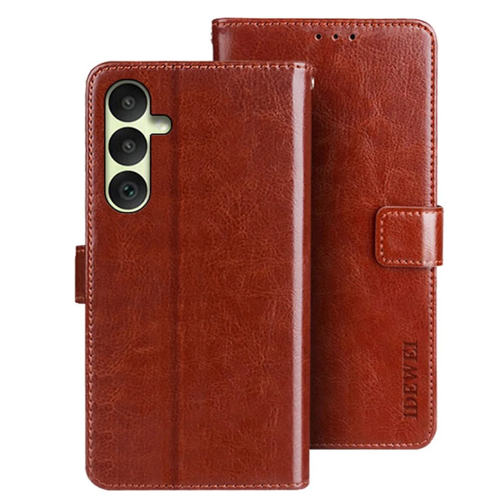IDEWEI Wallet Phone Case for Samsung Galaxy A35 5G Case Crazy Horse Texture PU Leather Flip Cover - Brown - 1