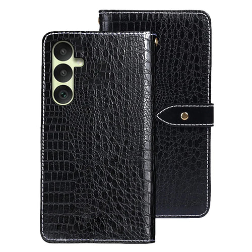 IDEWEI For Samsung Galaxy A35 5G Case Crocodile Texture Leather Case Wallet Phone Cover - Black - 1