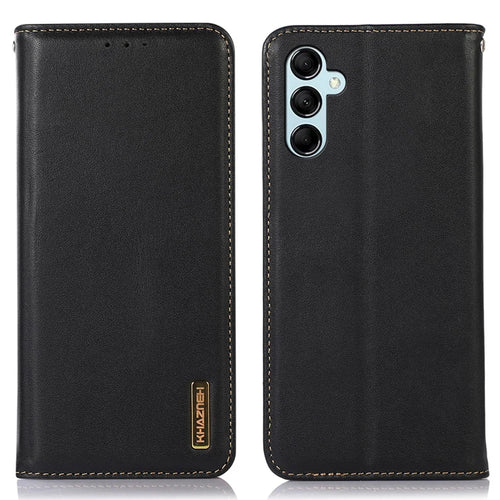 KHAZNEH For Samsung Galaxy A55 5G Case Genuine Cow Leather Nappa Texture Cover with Stand - Black - 1
