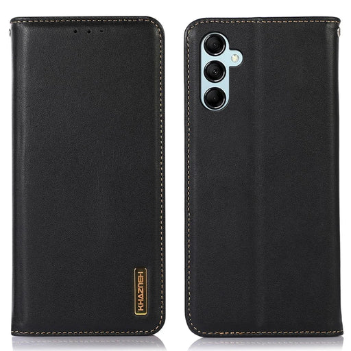 KHAZNEH For Samsung Galaxy A55 5G Case Genuine Cow Leather Nappa Texture Cover with Stand - Black - 1