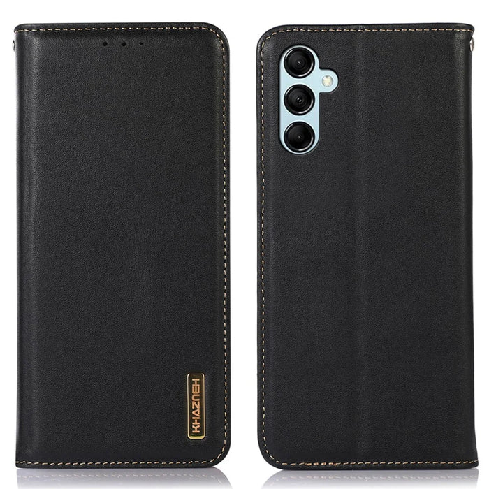 KHAZNEH For Samsung Galaxy A55 5G Case Genuine Cow Leather Nappa Texture Cover with Stand - Black - 1