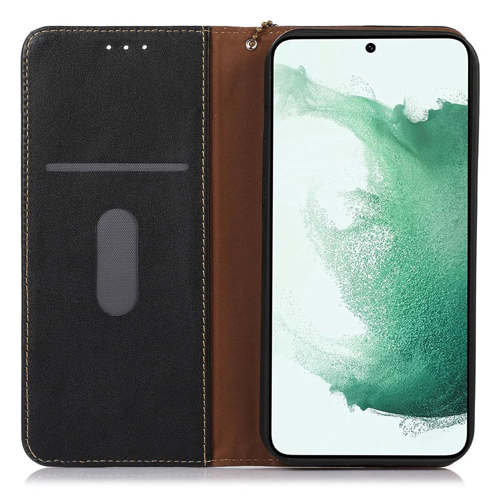 KHAZNEH For Samsung Galaxy A55 5G Case Genuine Cow Leather Nappa Texture Cover with Stand - Black - 2