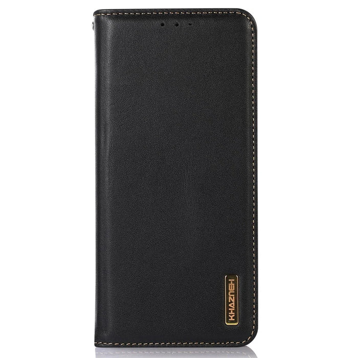 KHAZNEH For Samsung Galaxy A55 5G Case Genuine Cow Leather Nappa Texture Cover with Stand - Black - 6