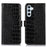 Wallet Case for Samsung Galaxy A55 5G Genuine Cow Leather Crocodile Texture Cover with RFID Blocking - Black - 1