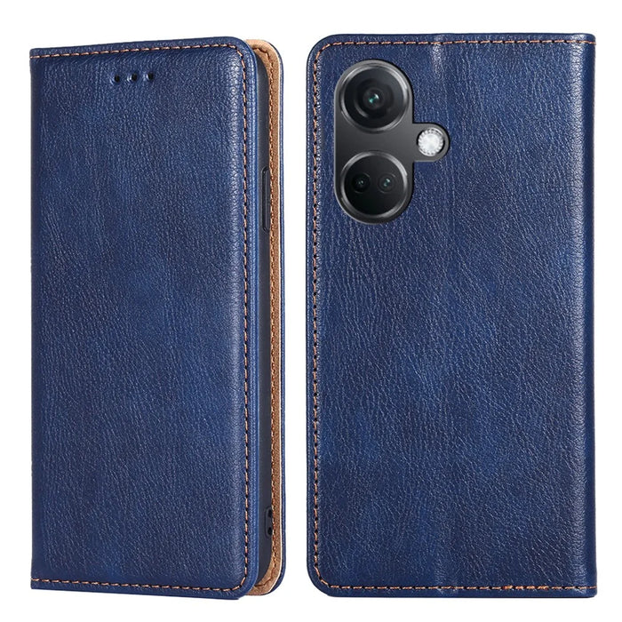 For OnePlus Nord CE3 5G Magnetic Phone Case Leather Solid Color Card Slot Cover - Blue - 1