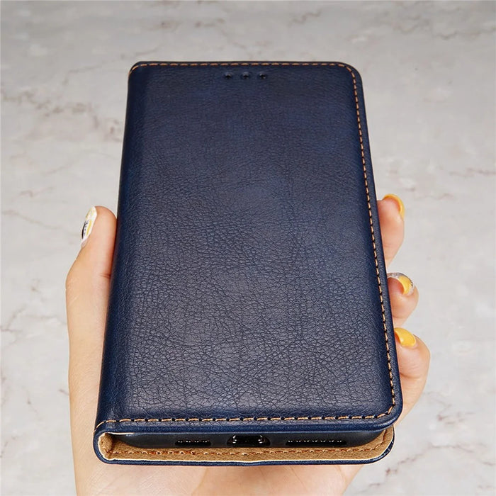 For OnePlus Nord CE3 5G Magnetic Phone Case Leather Solid Color Card Slot Cover - Blue - 6